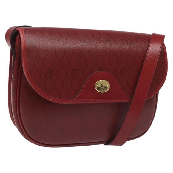 DIOR Honeycomb Canvas Shoulder Bag Pvc Leather Red Gold - Picture 1 of 12